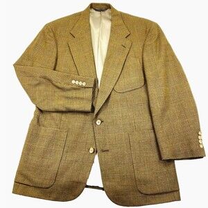 Granger Owings Vintage Sport Coat Glen Plaid Gold Brown 40 41 Academia US Preppy